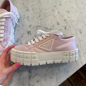 Prada Women's Light Pink and White Sneakers